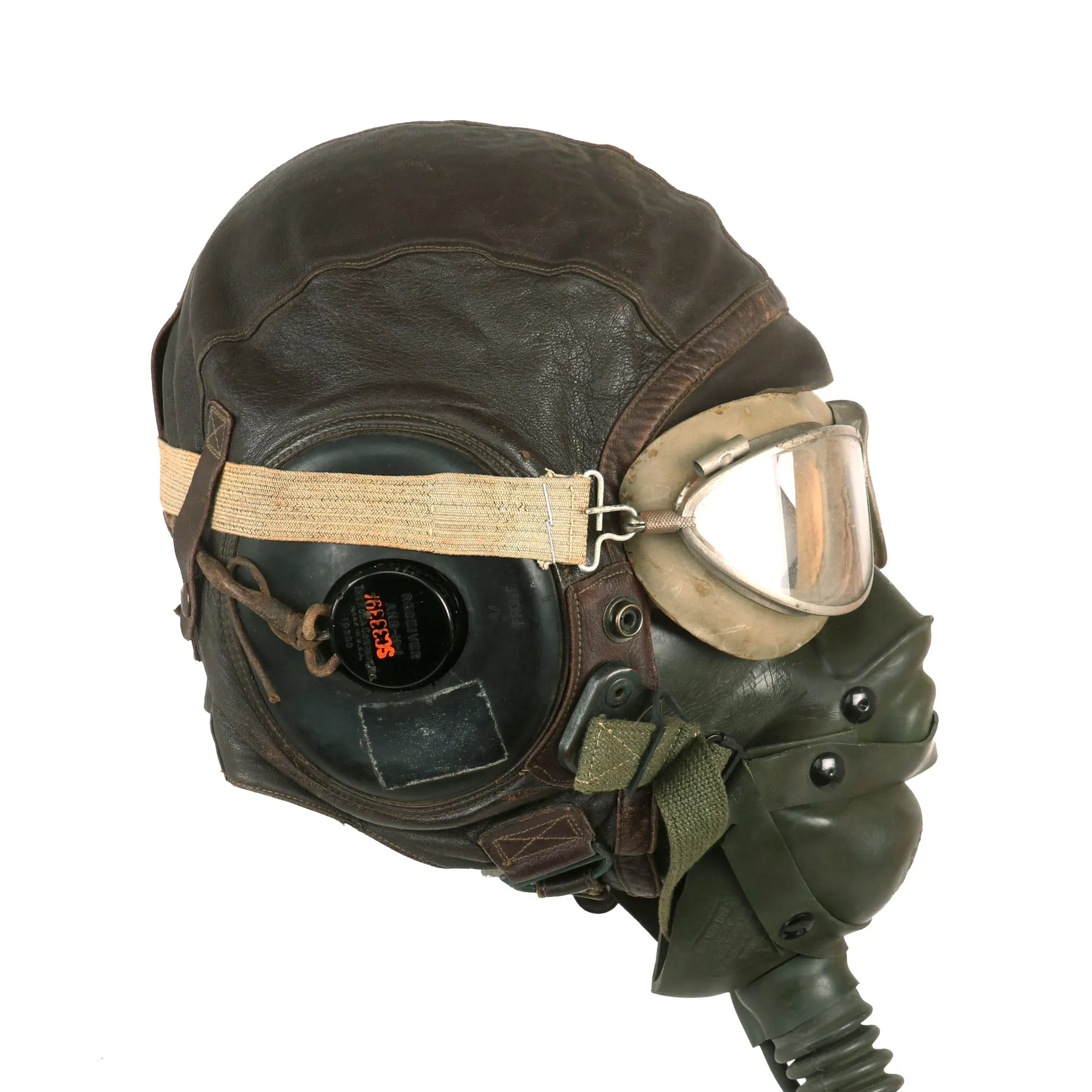 Original U.S. WWII USAAF Aviator Flight Helmet Set - AN6530 Goggles, Extra Large A-11 Helmet, & Type A-14 Oxygen Mask