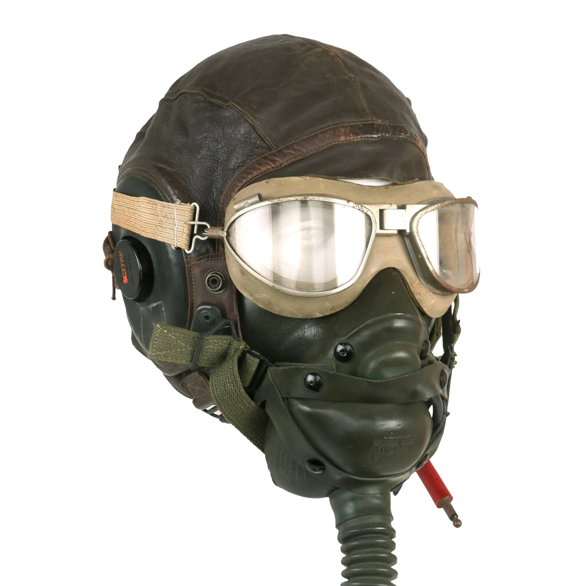 Original U.S. WWII USAAF Aviator Flight Helmet Set - AN6530 Goggles, Extra Large A-11 Helmet, & Type A-14 Oxygen Mask