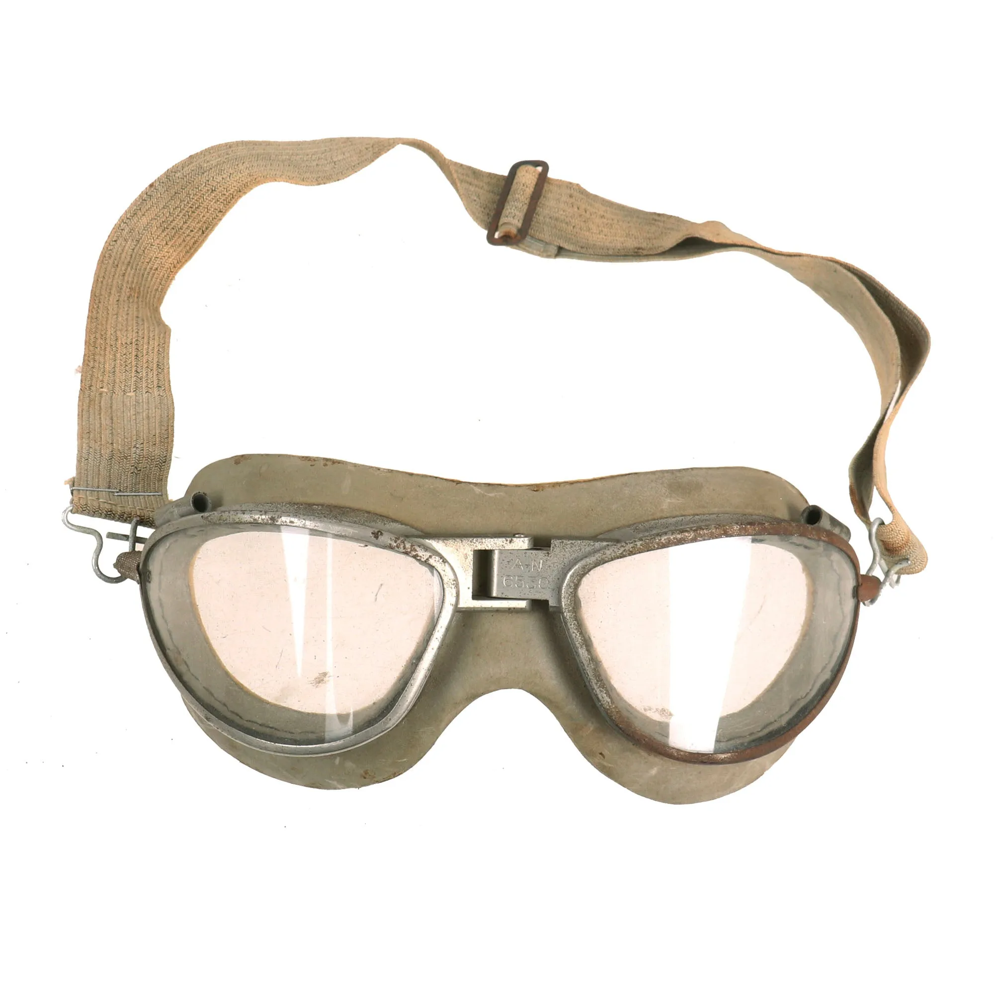 Original U.S. WWII USAAF Aviator Flight Helmet Set - AN6530 Goggles, Extra Large A-11 Helmet, & Type A-14 Oxygen Mask