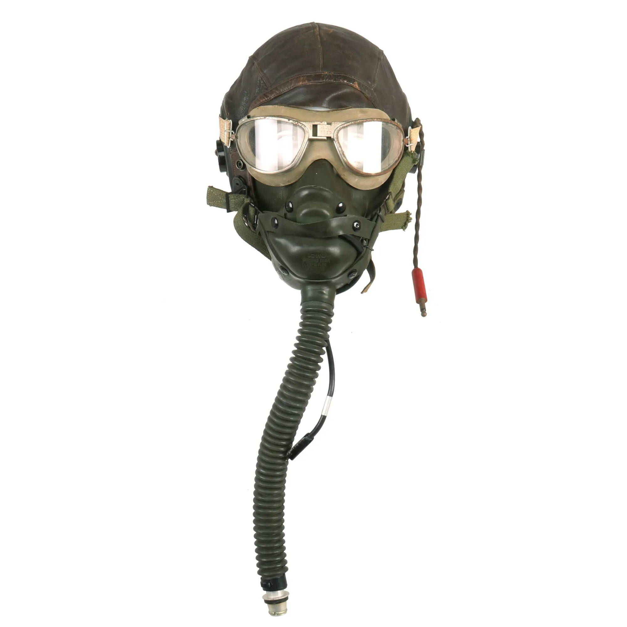 Original U.S. WWII USAAF Aviator Flight Helmet Set - AN6530 Goggles, Extra Large A-11 Helmet, & Type A-14 Oxygen Mask