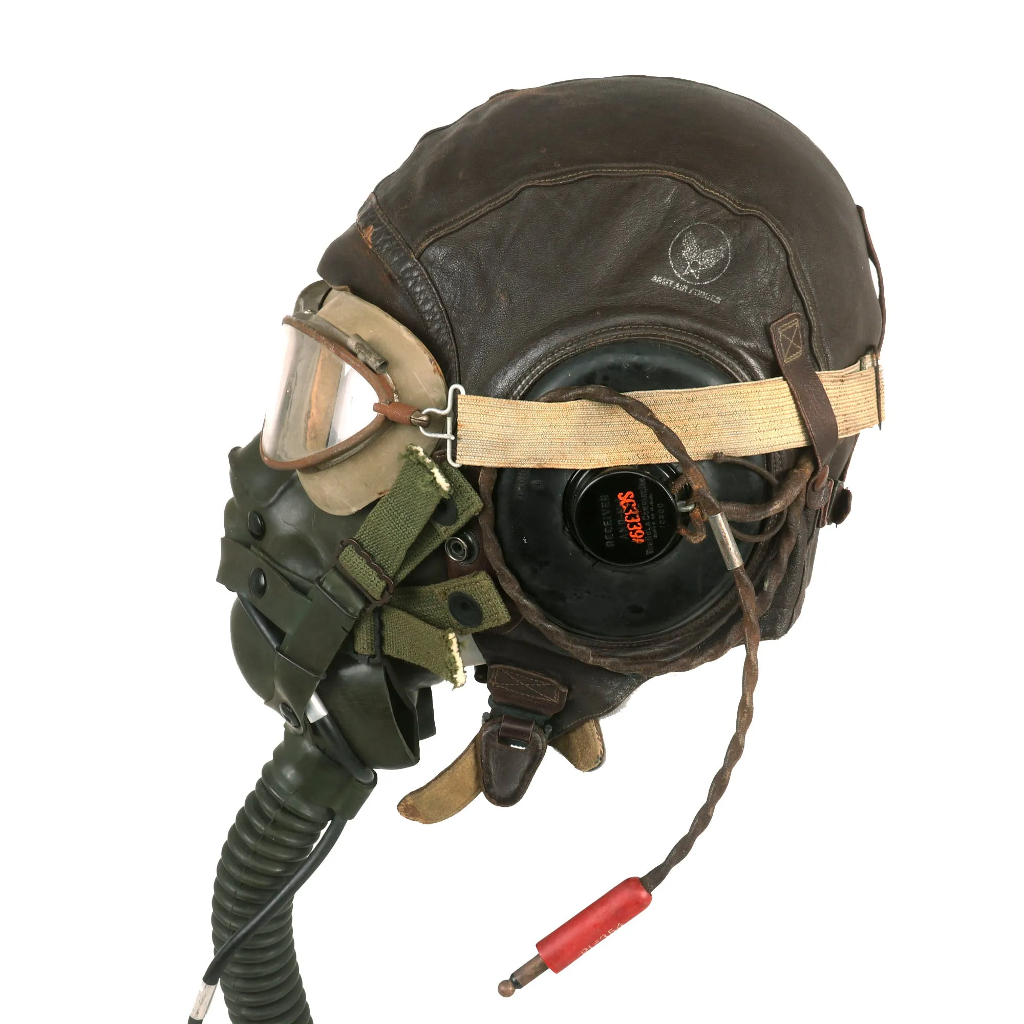 Original U.S. WWII USAAF Aviator Flight Helmet Set - AN6530 Goggles, Extra Large A-11 Helmet, & Type A-14 Oxygen Mask