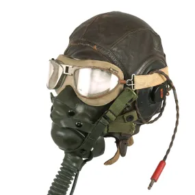 Original U.S. WWII USAAF Aviator Flight Helmet Set - AN6530 Goggles, Extra Large A-11 Helmet, & Type A-14 Oxygen Mask