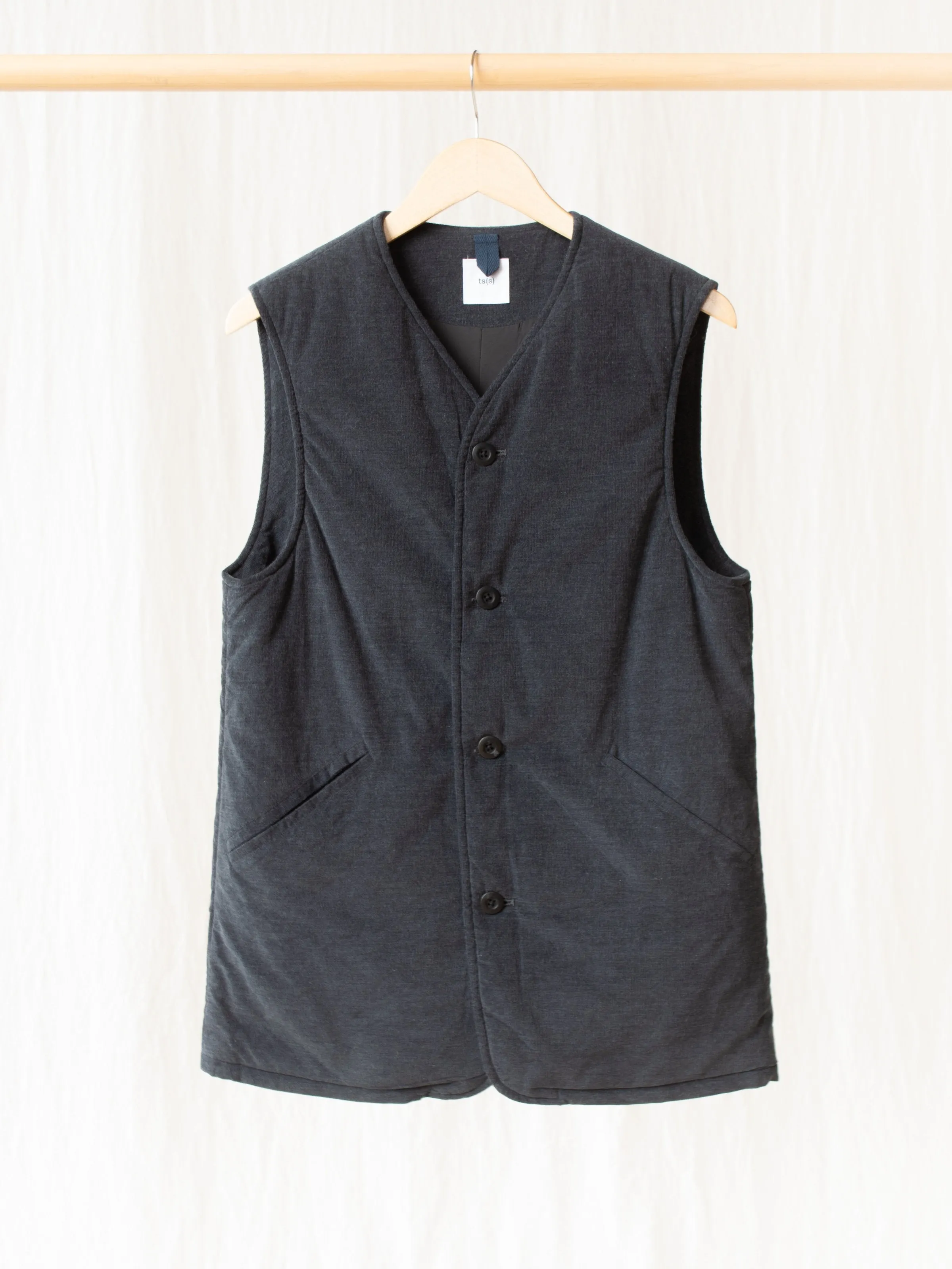 Padded Long Vest - Charcoal Corduroy Wale