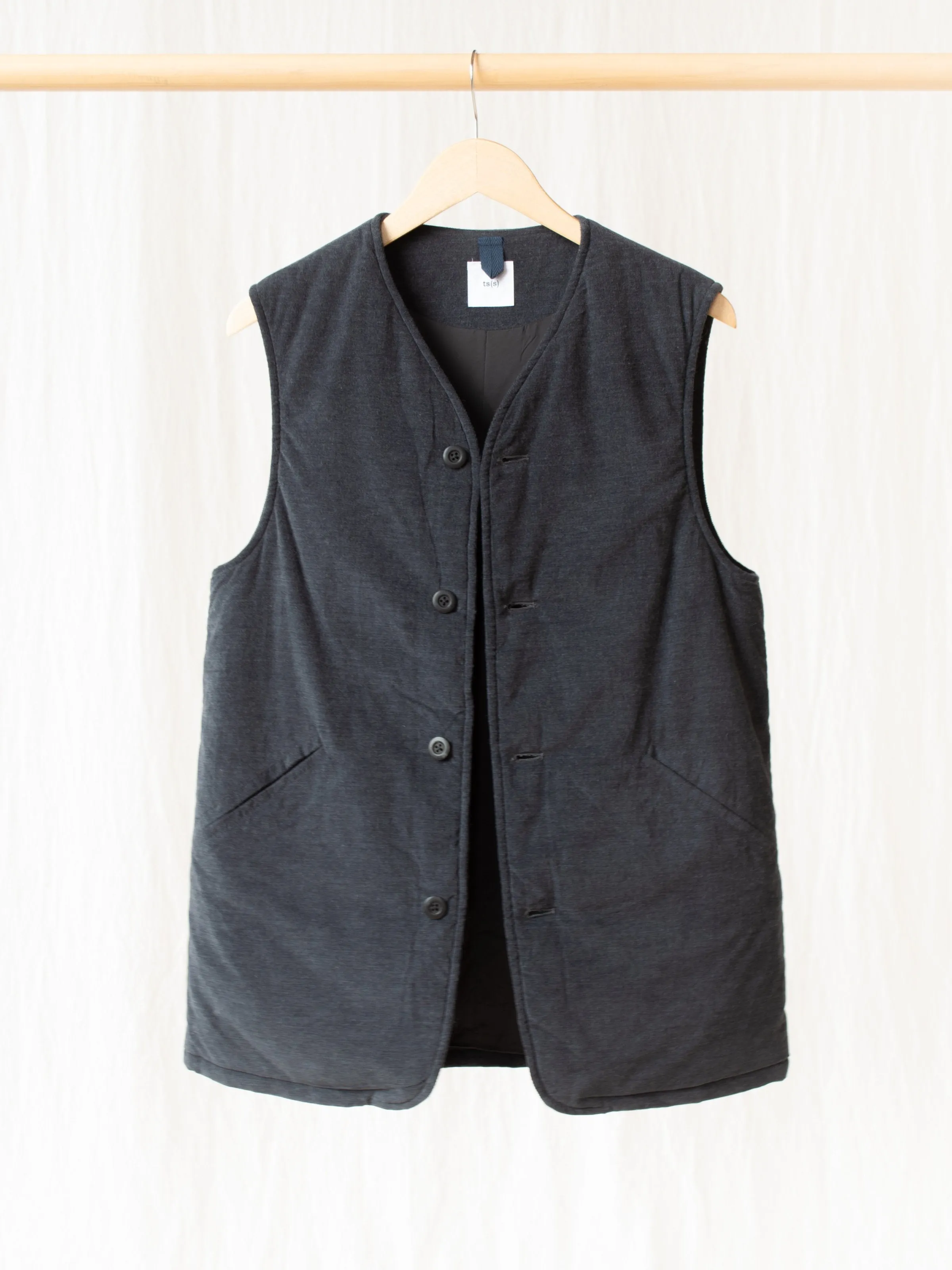 Padded Long Vest - Charcoal Corduroy Wale