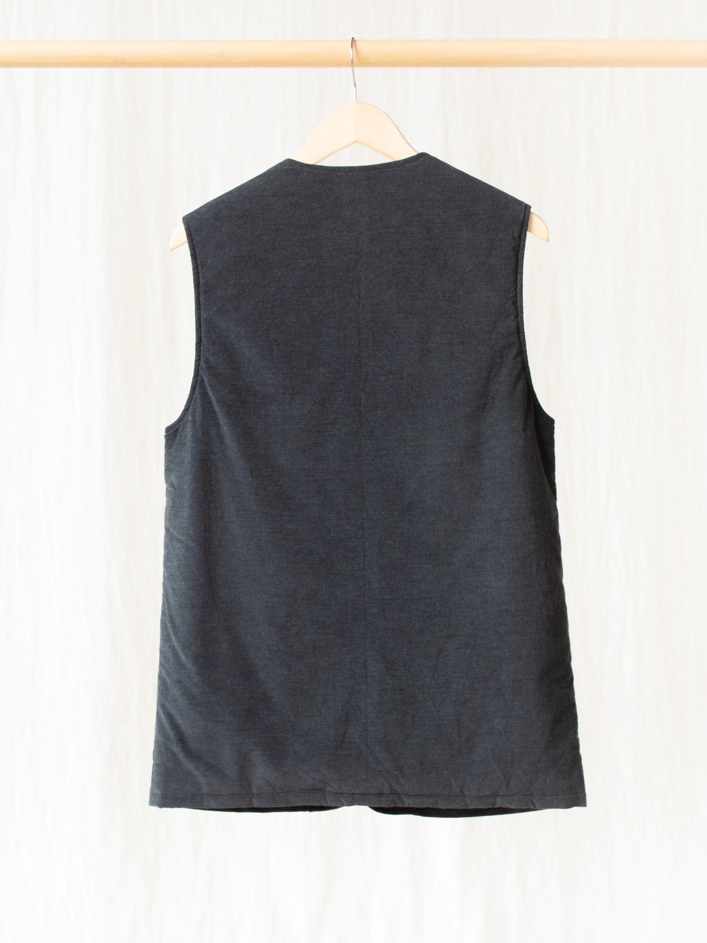 Padded Long Vest - Charcoal Corduroy Wale