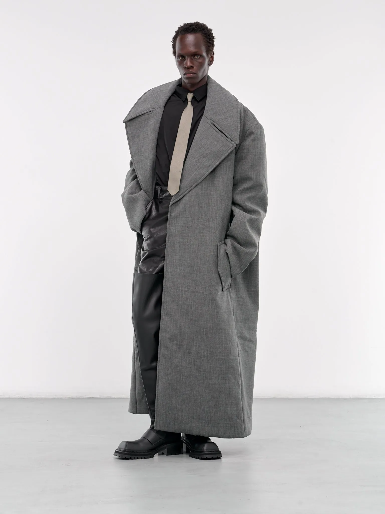 Padded Wool-Blend Coat (002-15-GREY)