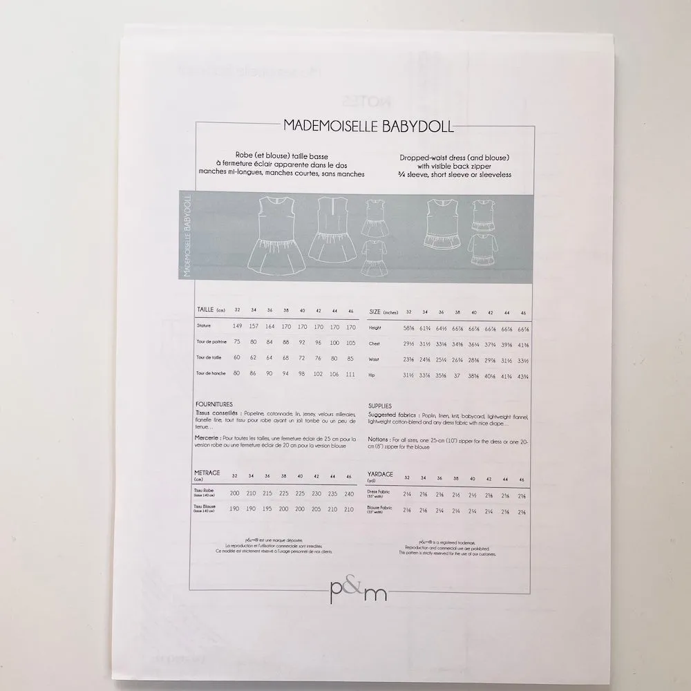 P&M Patterns : Mademoiselle Babydoll Blouse & Dress