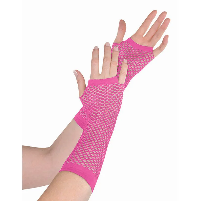 Pink Fishnet Gloves Long