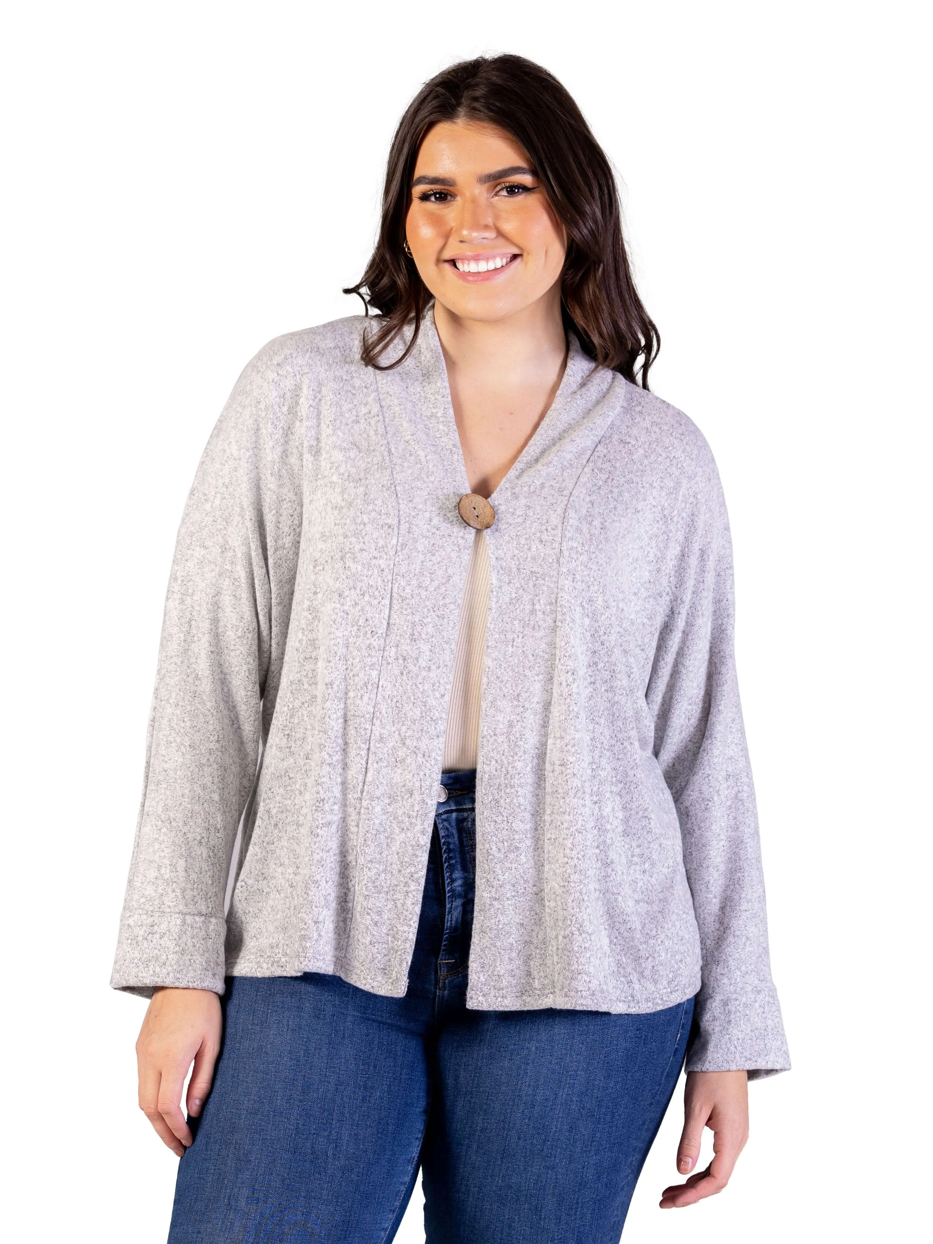 Plus Size Single Button Front Long Sleeve Womens Cardigan