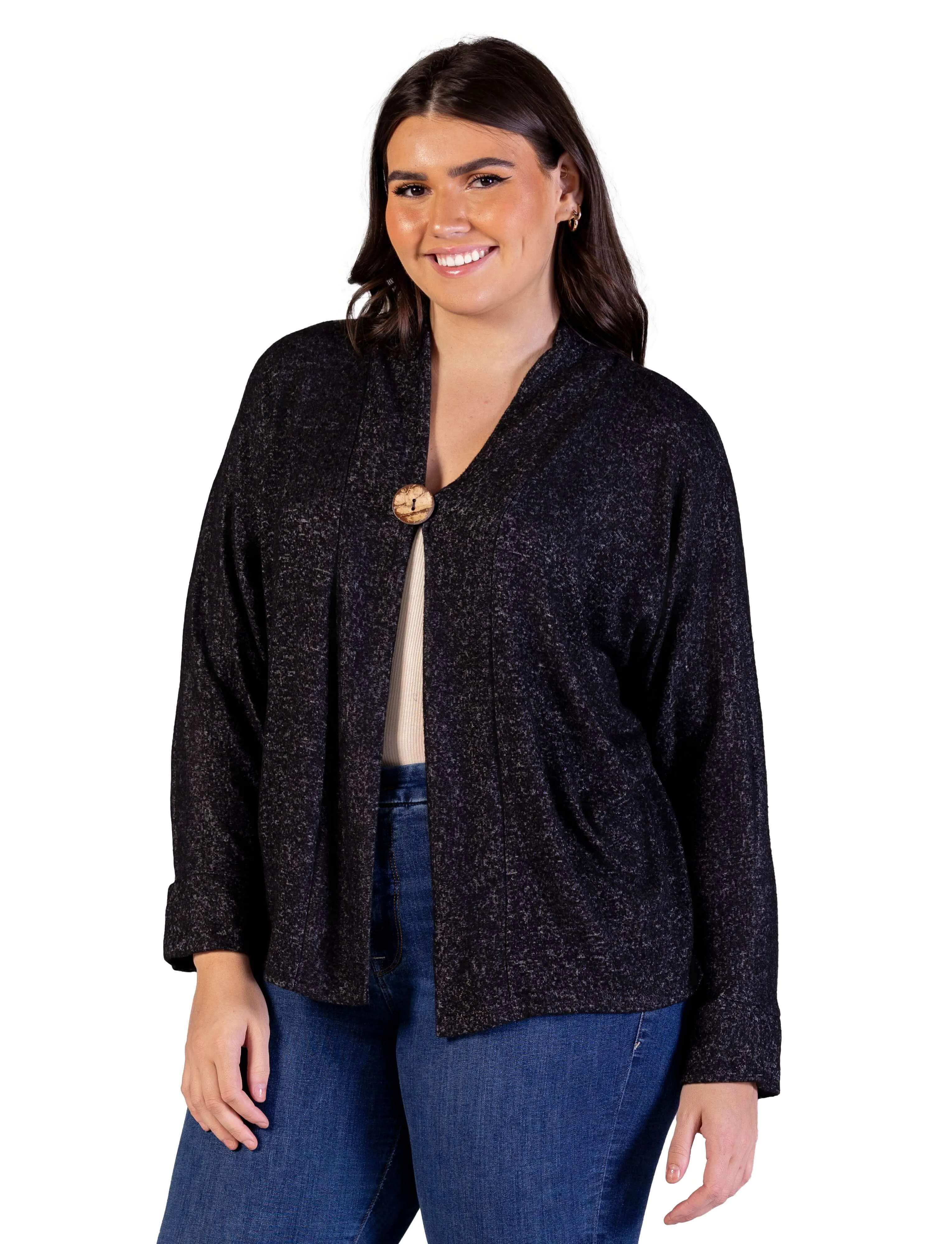 Plus Size Single Button Front Long Sleeve Womens Cardigan