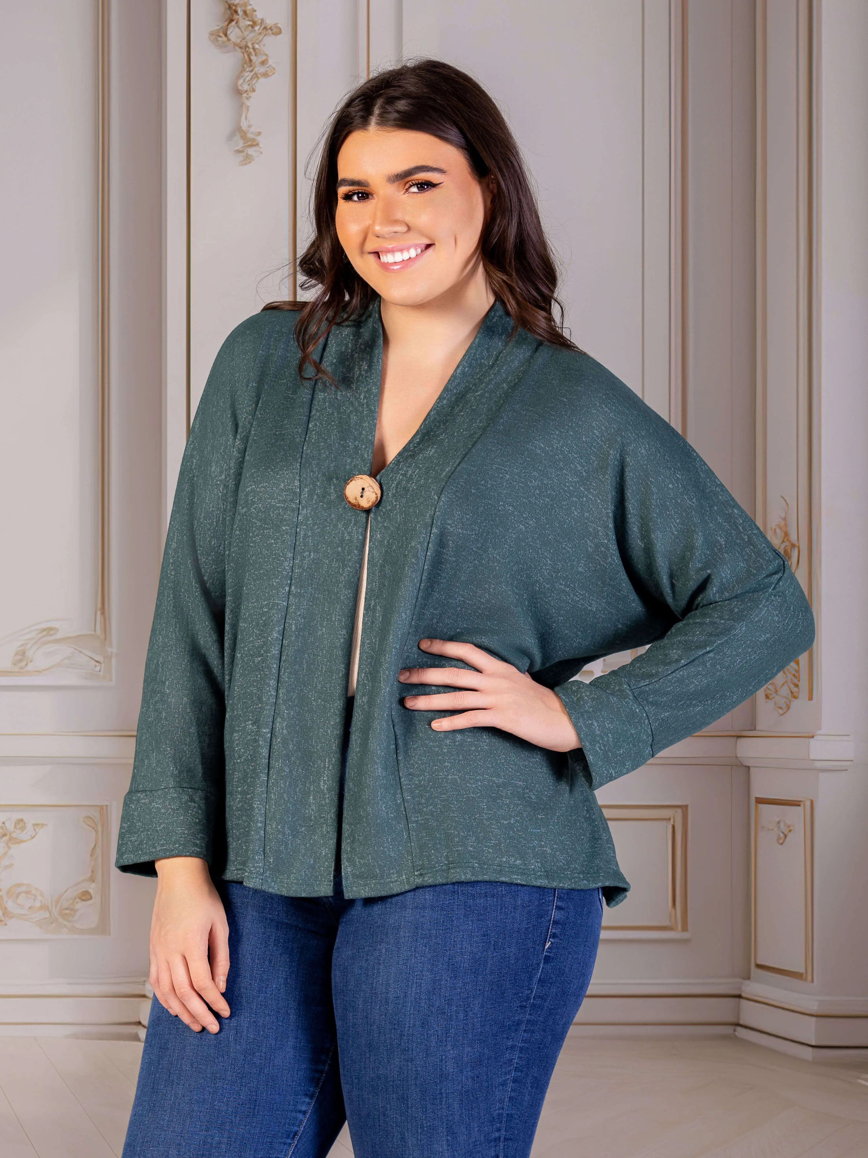 Plus Size Single Button Front Long Sleeve Womens Cardigan