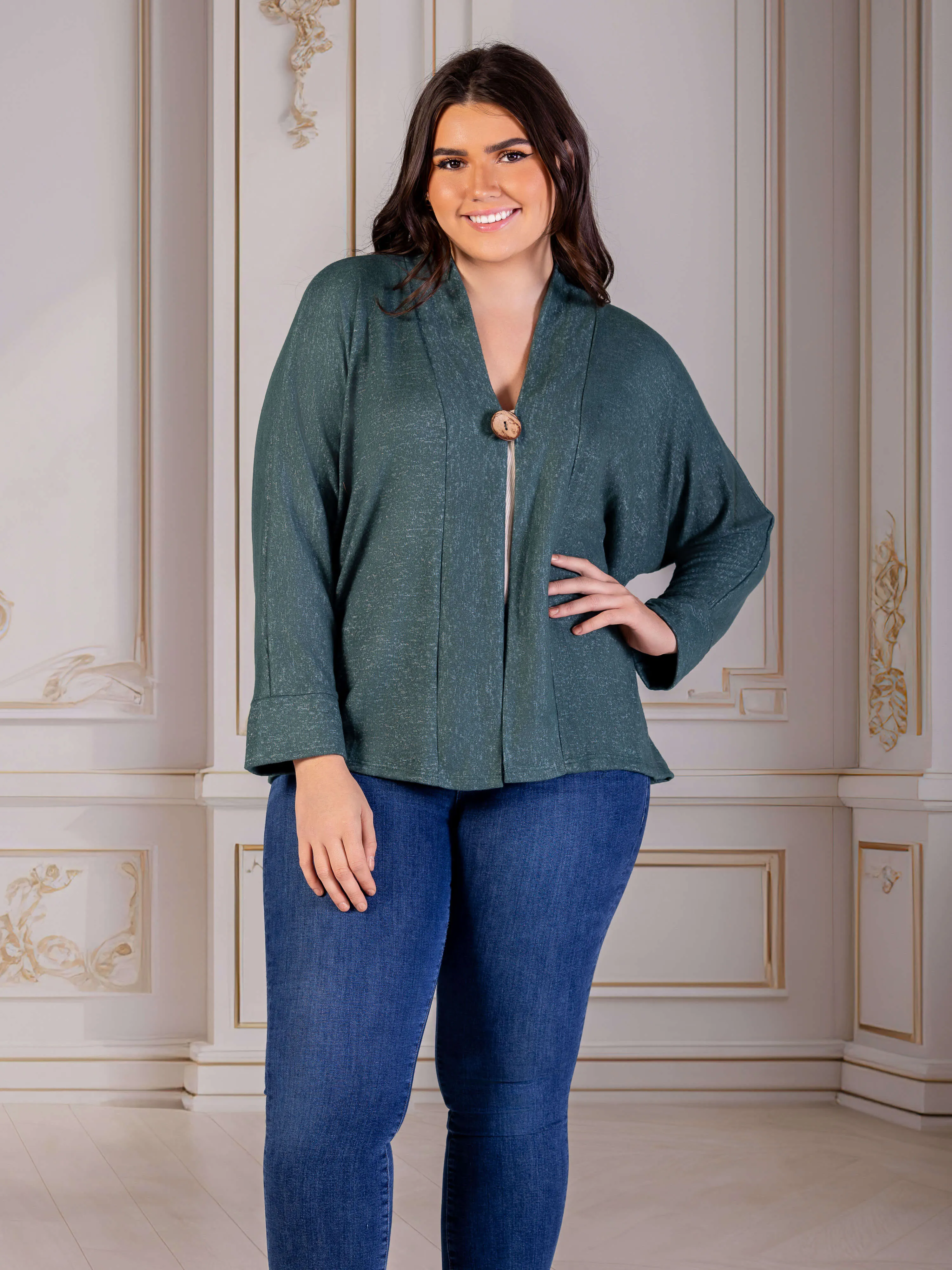 Plus Size Single Button Front Long Sleeve Womens Cardigan