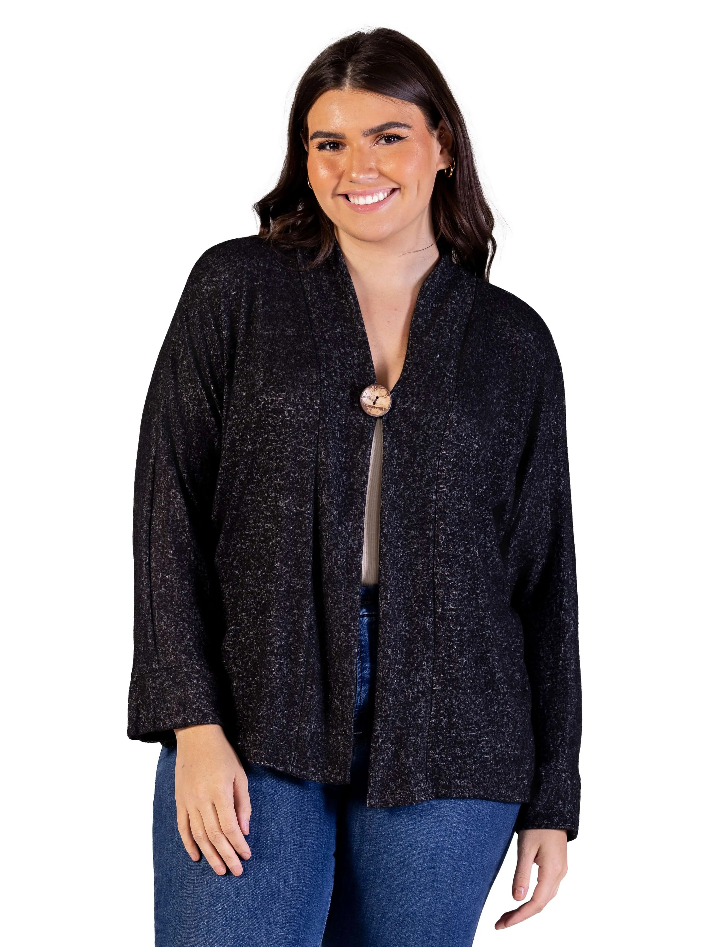 Plus Size Single Button Front Long Sleeve Womens Cardigan