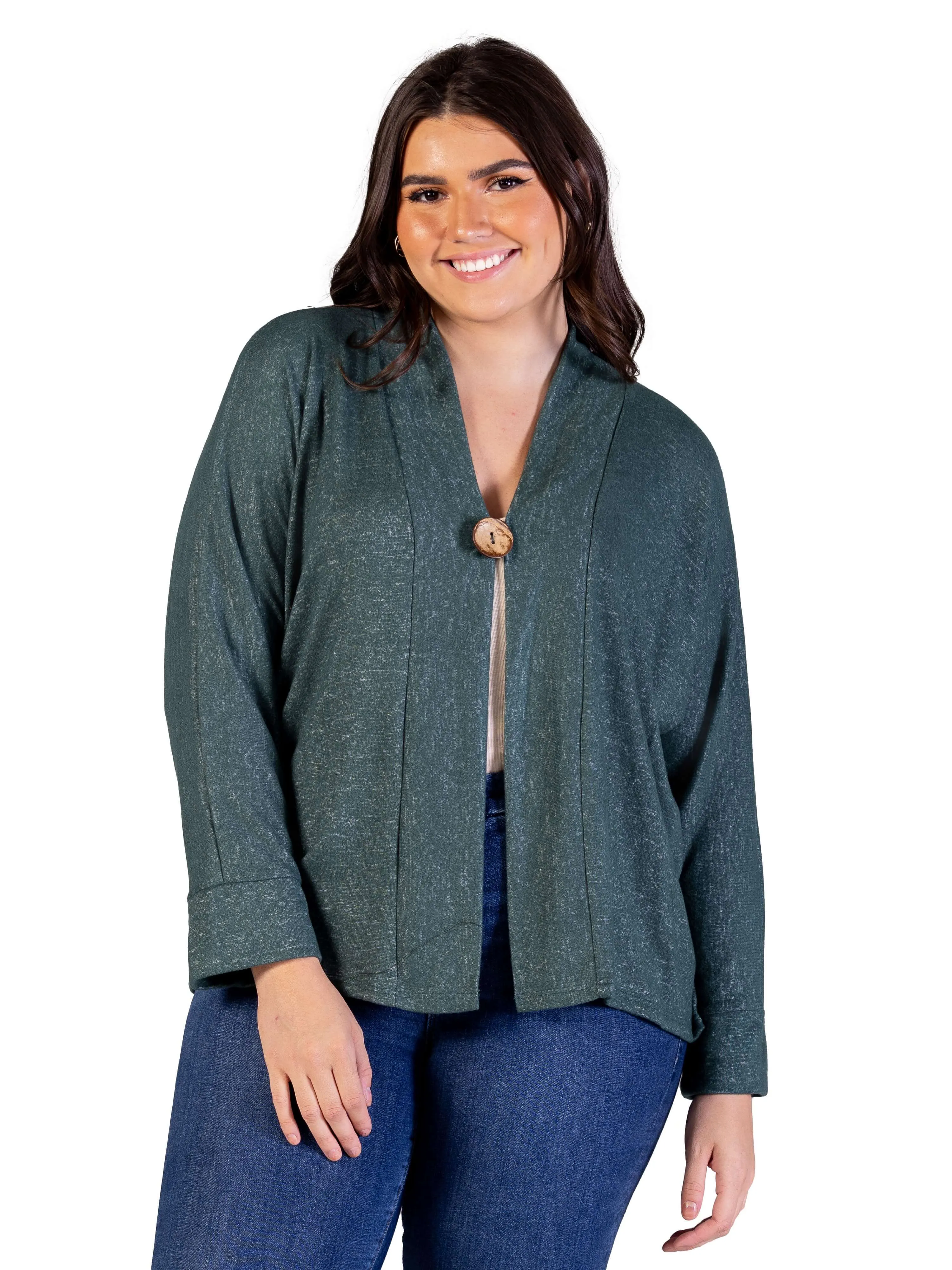 Plus Size Single Button Front Long Sleeve Womens Cardigan