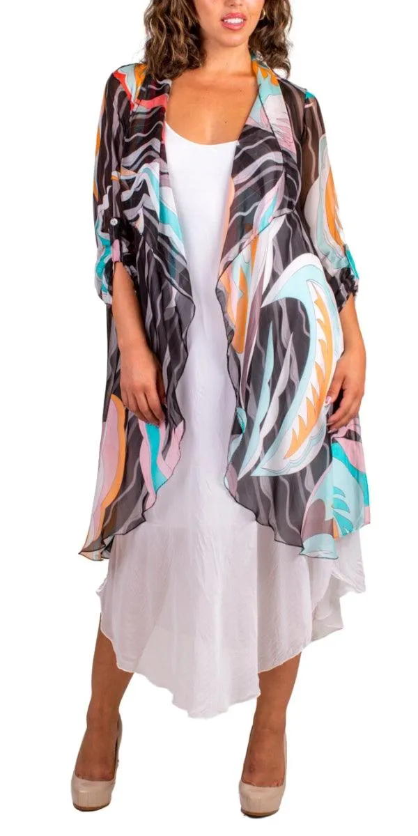 Portici Abstract Silk Cardigan