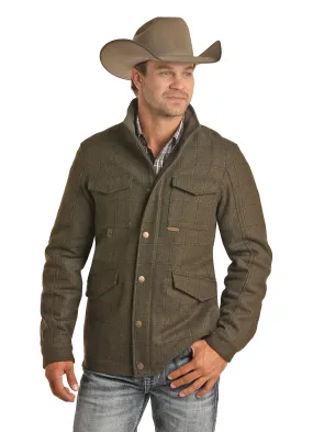 'Powder River' Men's Heather Plaid Wool Jacket - Olive Heather (Ext. sizes)