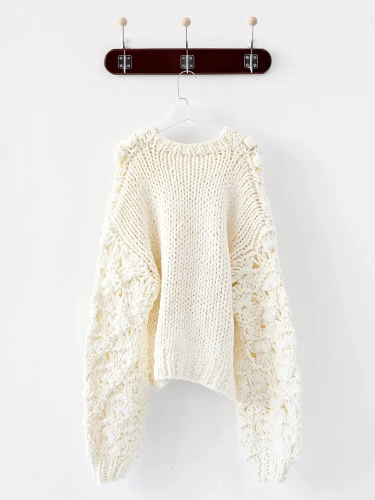 Pre Order:  White Knitted Hollow-Out V-Neck Cardigan Sweater