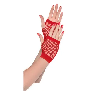 Red Short Fishnet Gloves