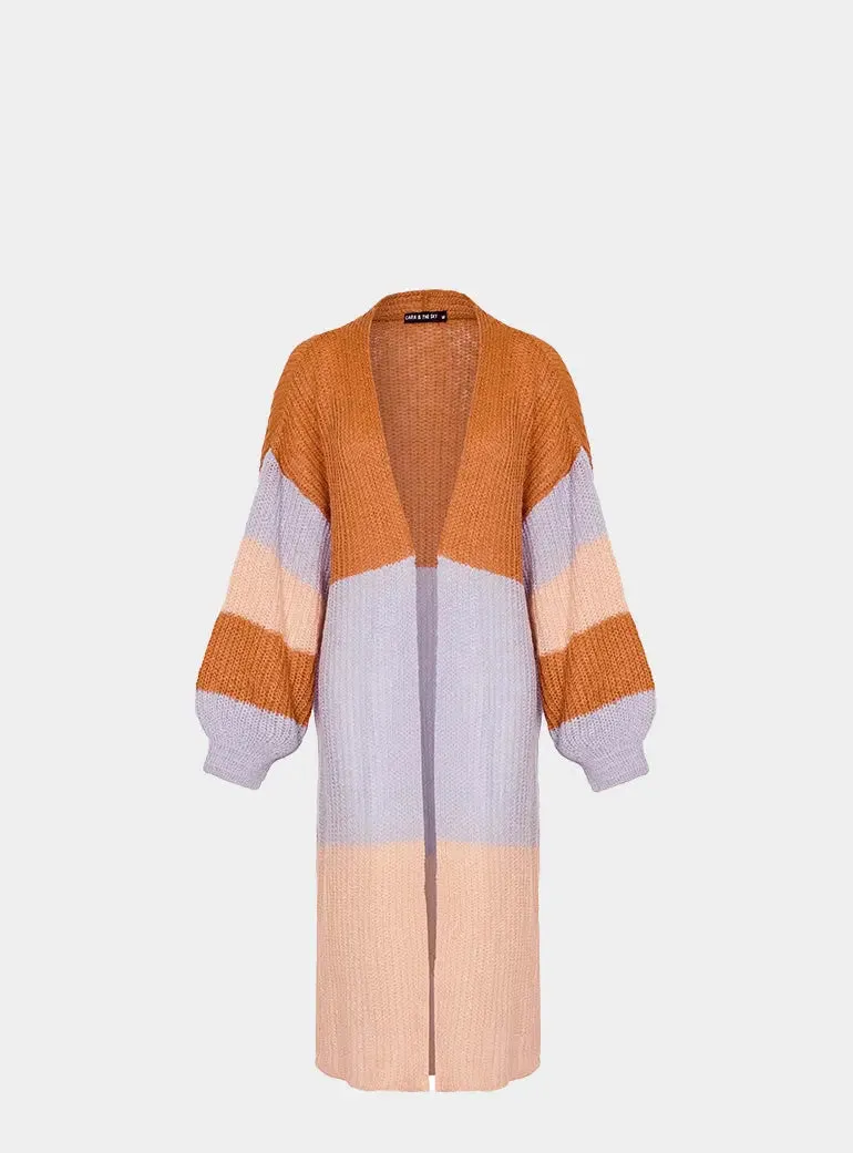 Ricci Stripe Longline Cardigan - Rust