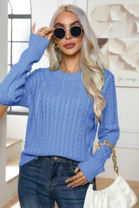 ROUND NECK CABLE KNIT SWEATER (2 COLORS)