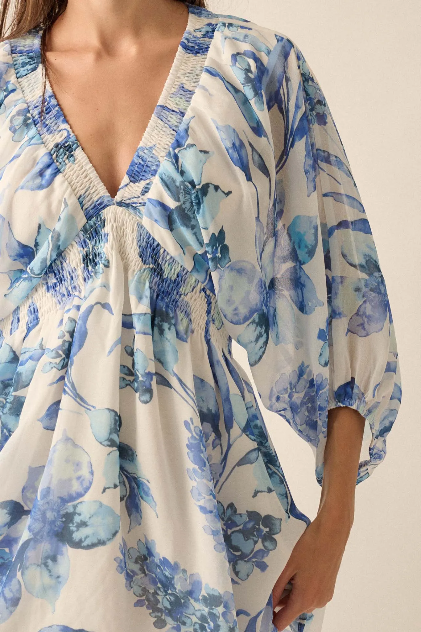 Royal Garden Floral Chiffon Kimono Mini Dress