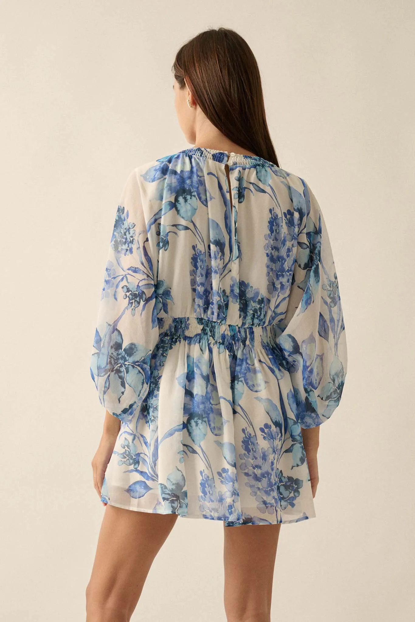 Royal Garden Floral Chiffon Kimono Mini Dress