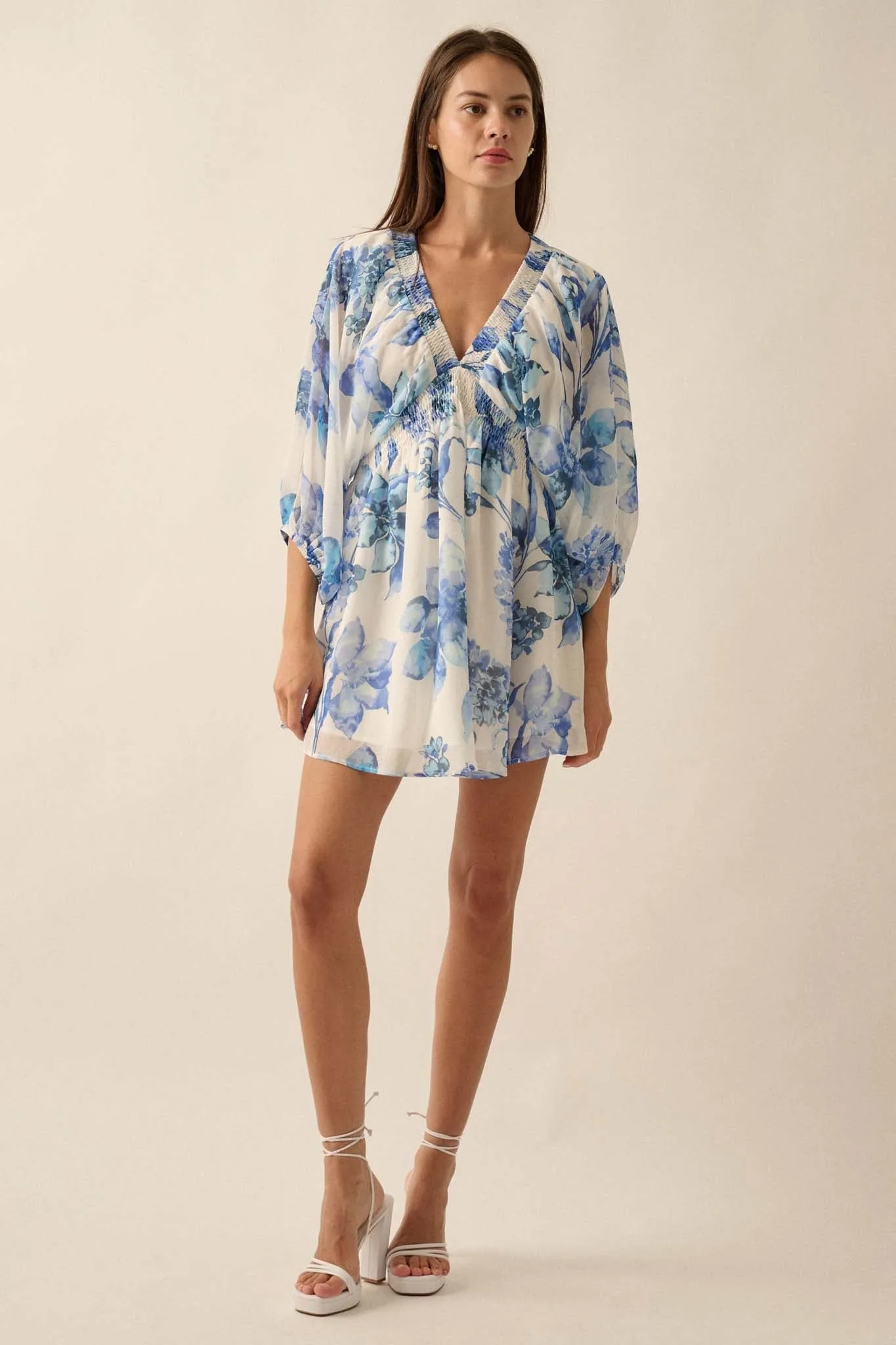 Royal Garden Floral Chiffon Kimono Mini Dress