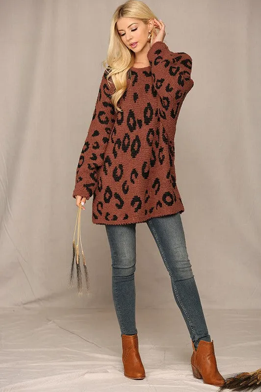 Rust Animal Pattern Soft Sweater Top