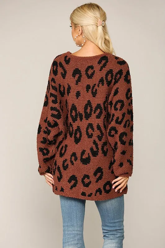 Rust Animal Pattern Soft Sweater Top