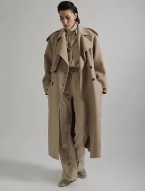 Sand double-faced wool belted coat