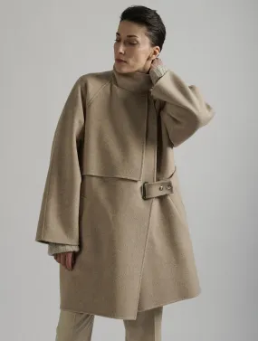 Sand double-faced wool high-collar coat