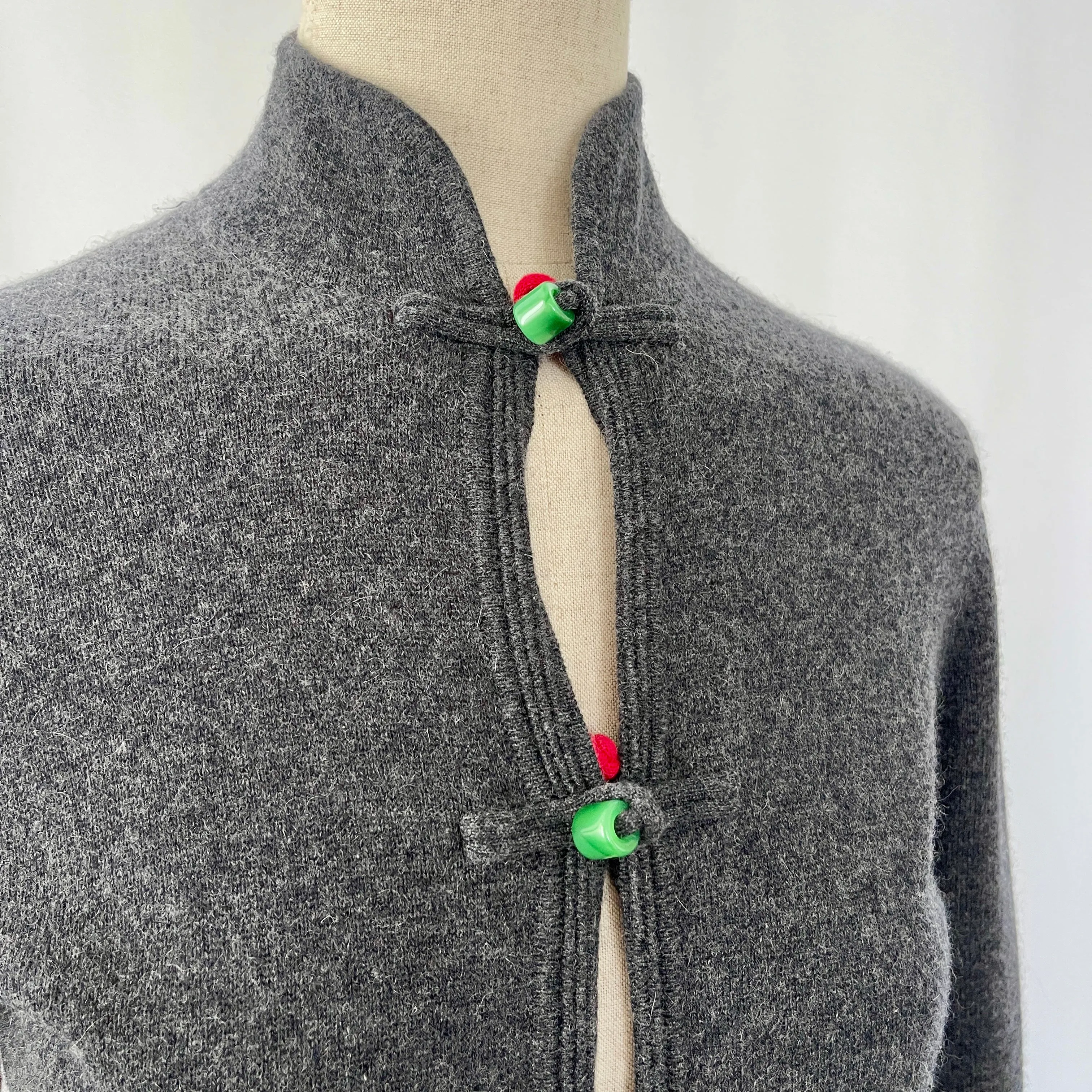 SHANGHAI TANG Reversible Cashmere Cardigan with Jade