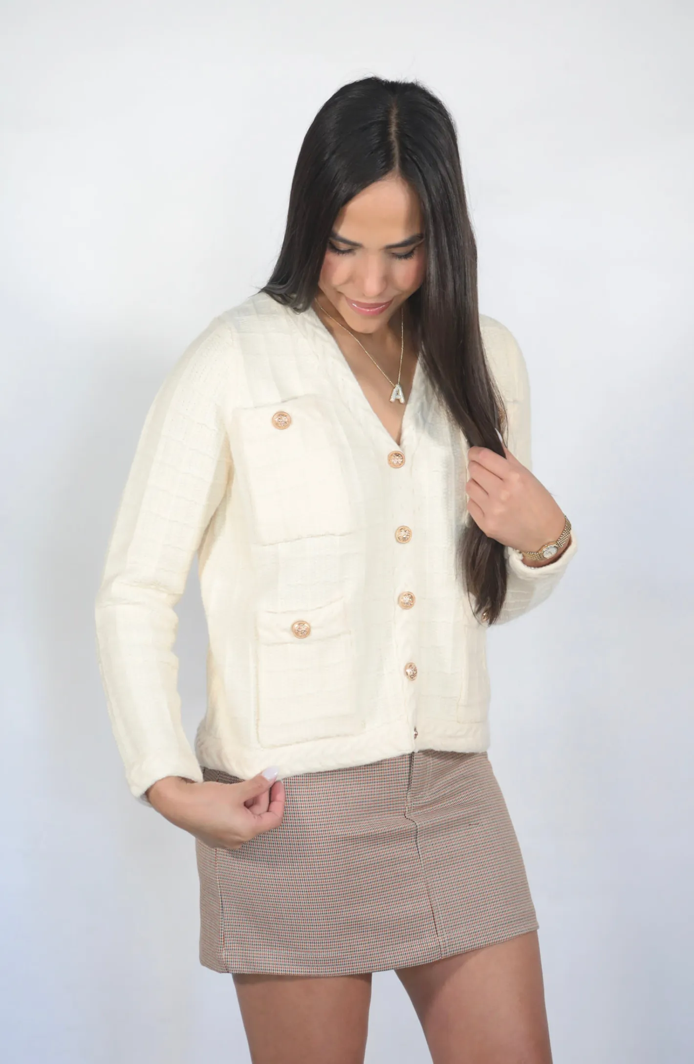 She Is Giving Gold Button Textured Cardigan Sweater- 2 Colors