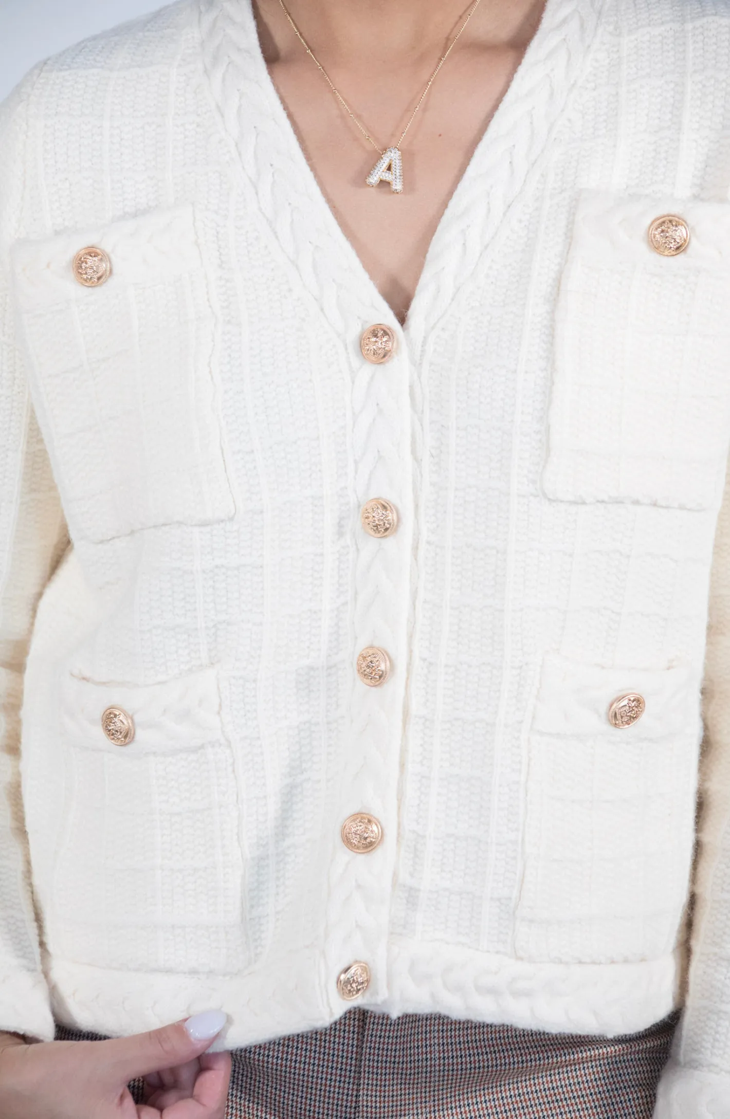 She Is Giving Gold Button Textured Cardigan Sweater- 2 Colors