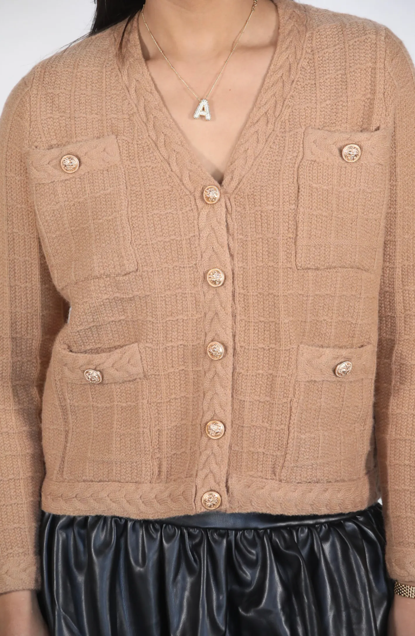 She Is Giving Gold Button Textured Cardigan Sweater- 2 Colors