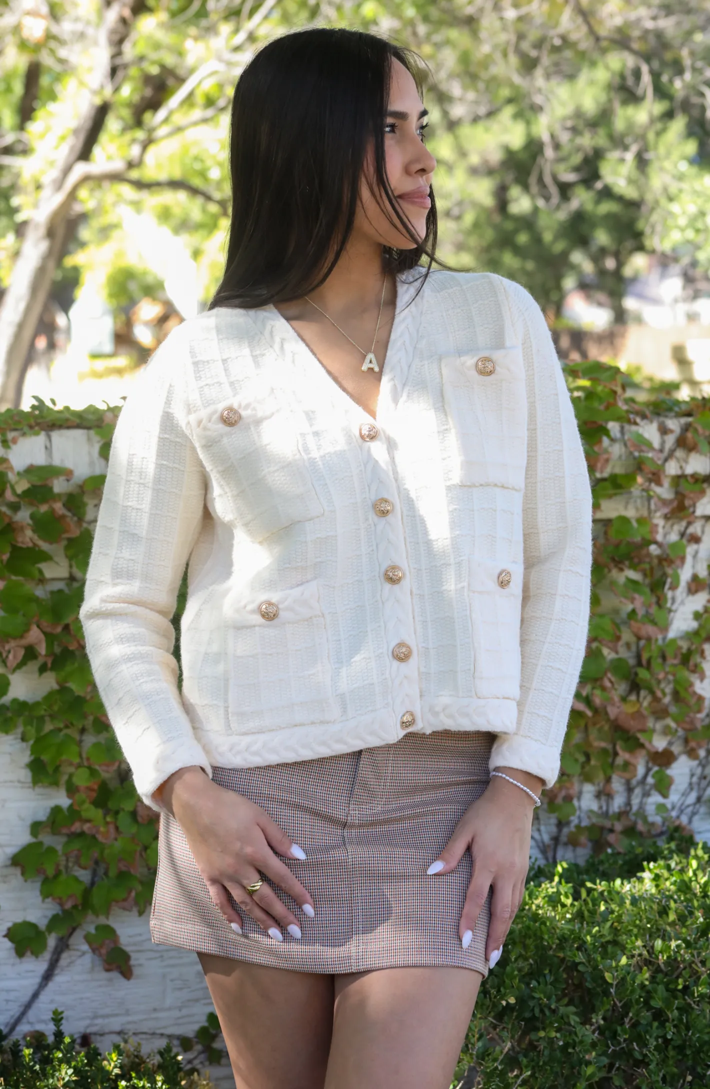 She Is Giving Gold Button Textured Cardigan Sweater- 2 Colors