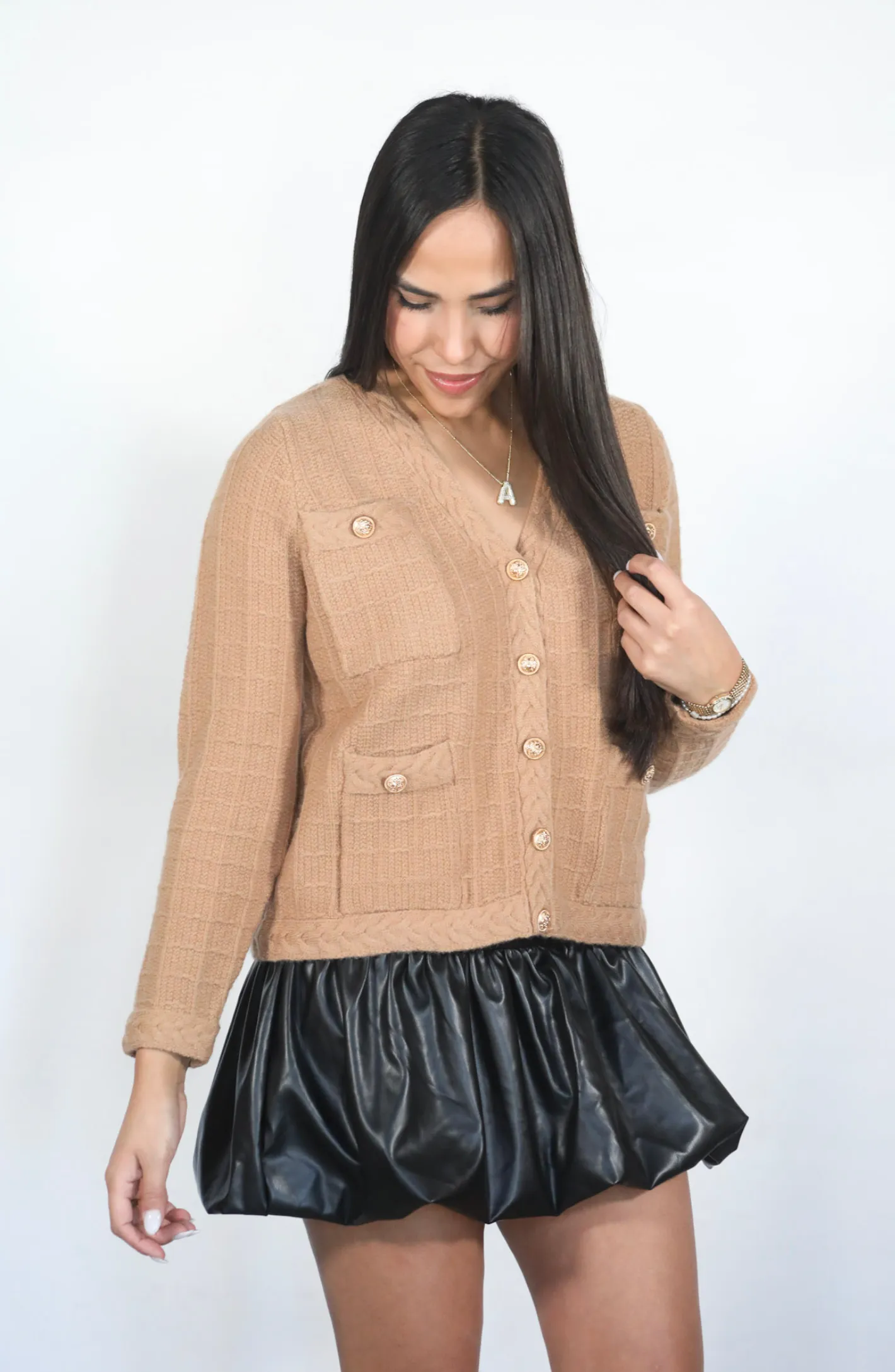 She Is Giving Gold Button Textured Cardigan Sweater- 2 Colors