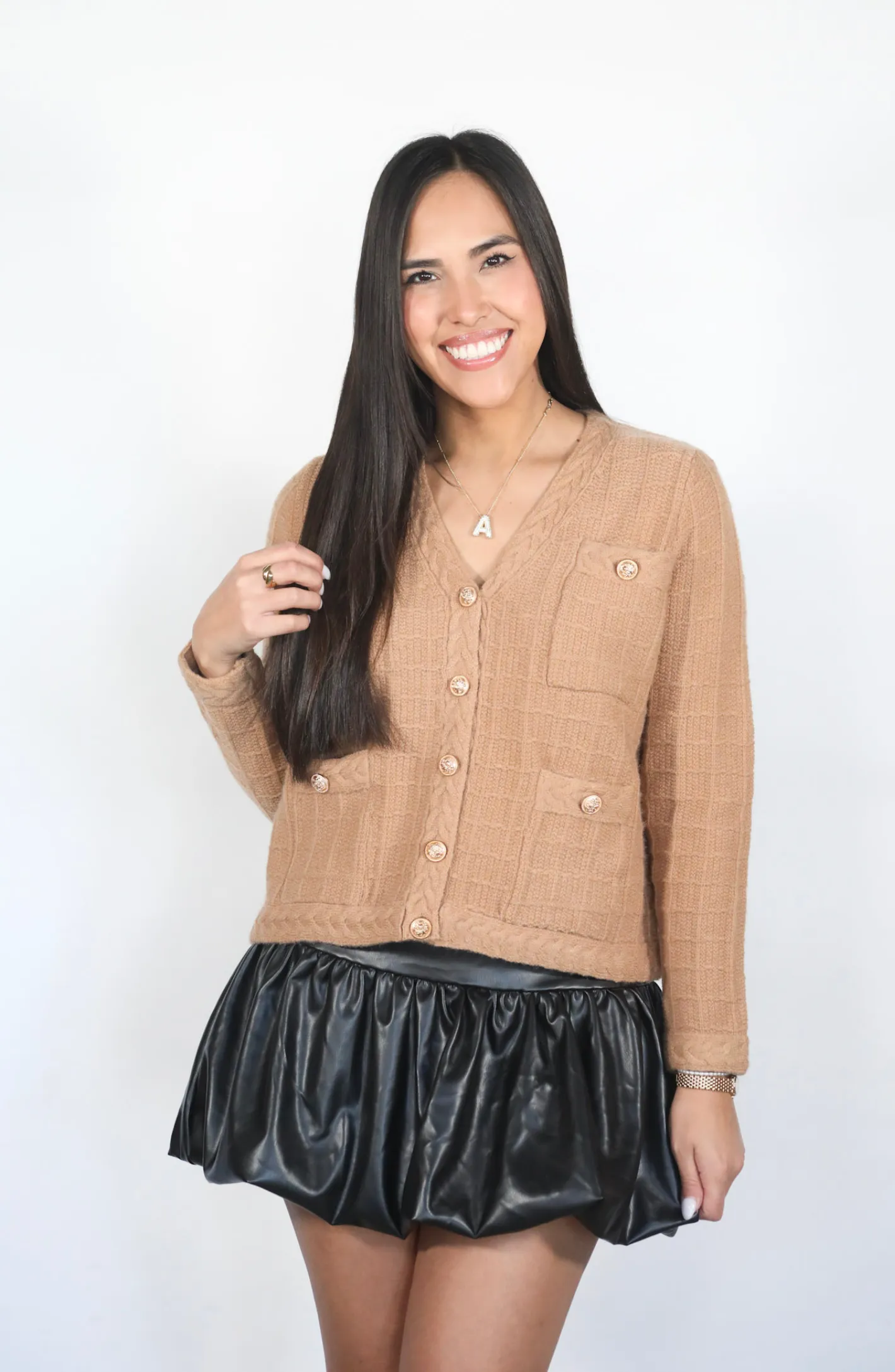 She Is Giving Gold Button Textured Cardigan Sweater- 2 Colors