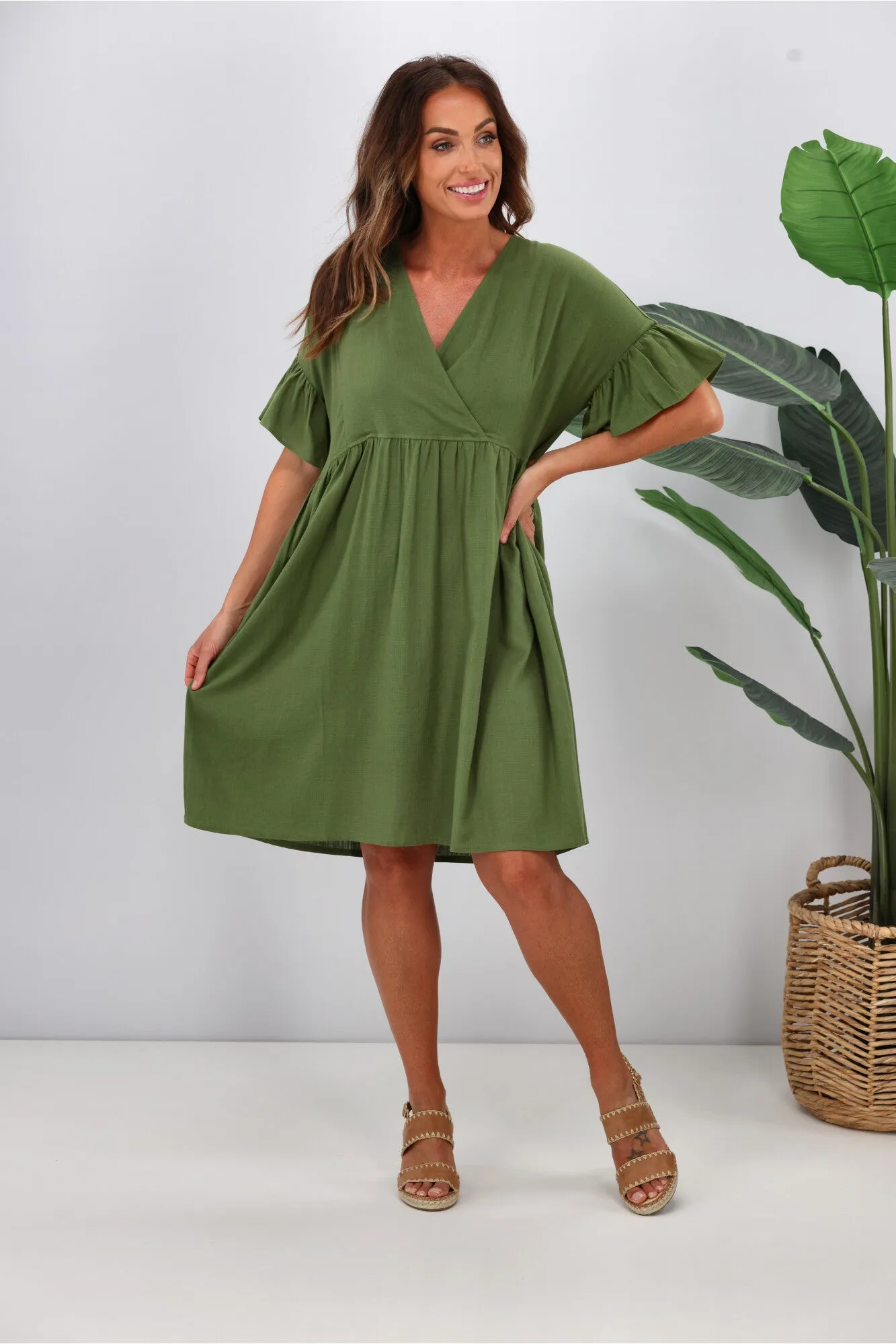 Shine On Label Ziggy Babydoll Dress Green