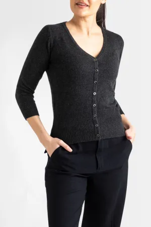 Silk   Cashmere Audrey Cardigan in Dark Charcoal Marle