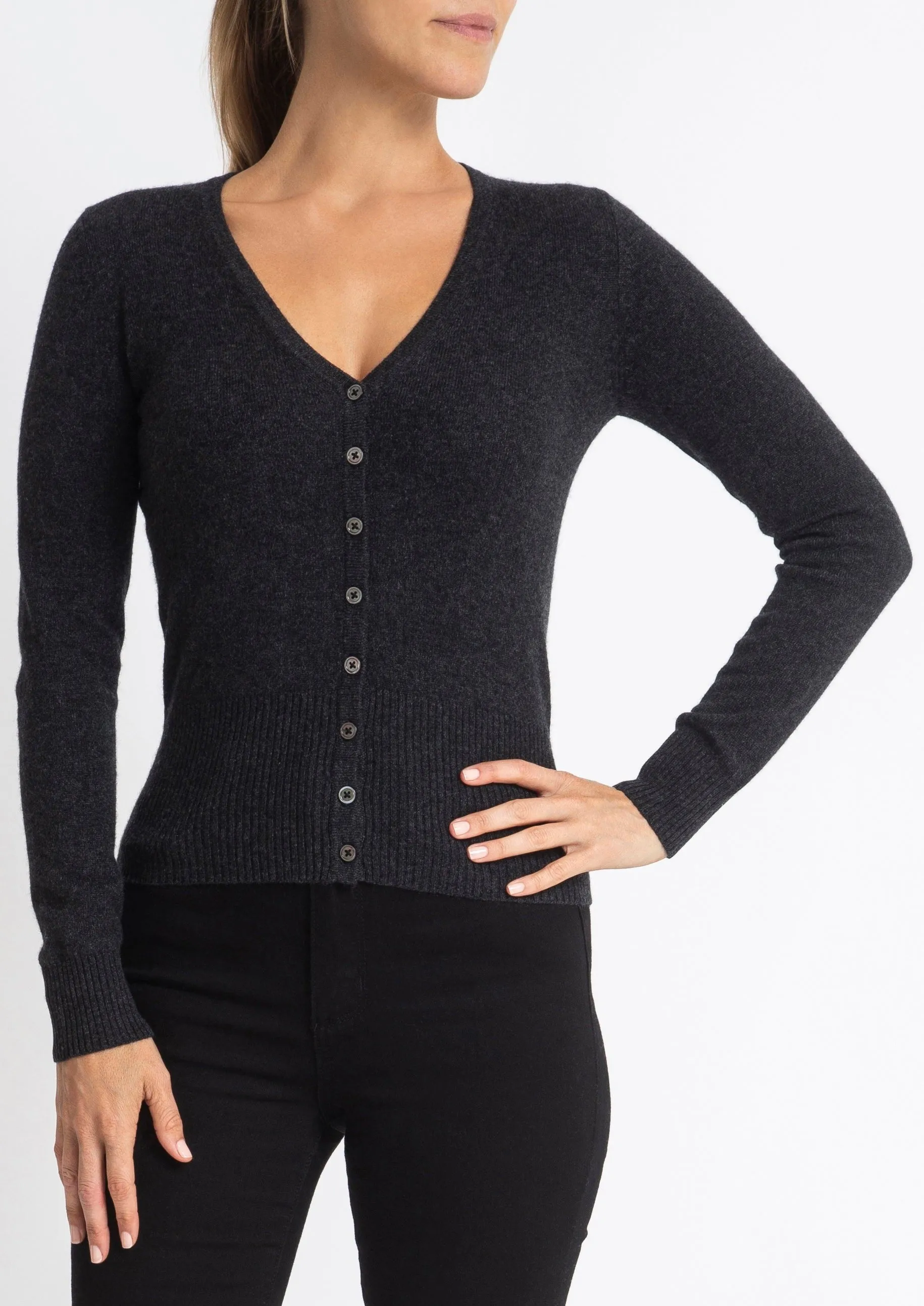 Silk   Cashmere Elizabeth Cardigan Dark Charcoal Marle Grey (low stock)