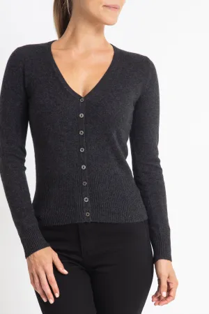 Silk   Cashmere Elizabeth Cardigan Dark Charcoal Marle Grey (low stock)