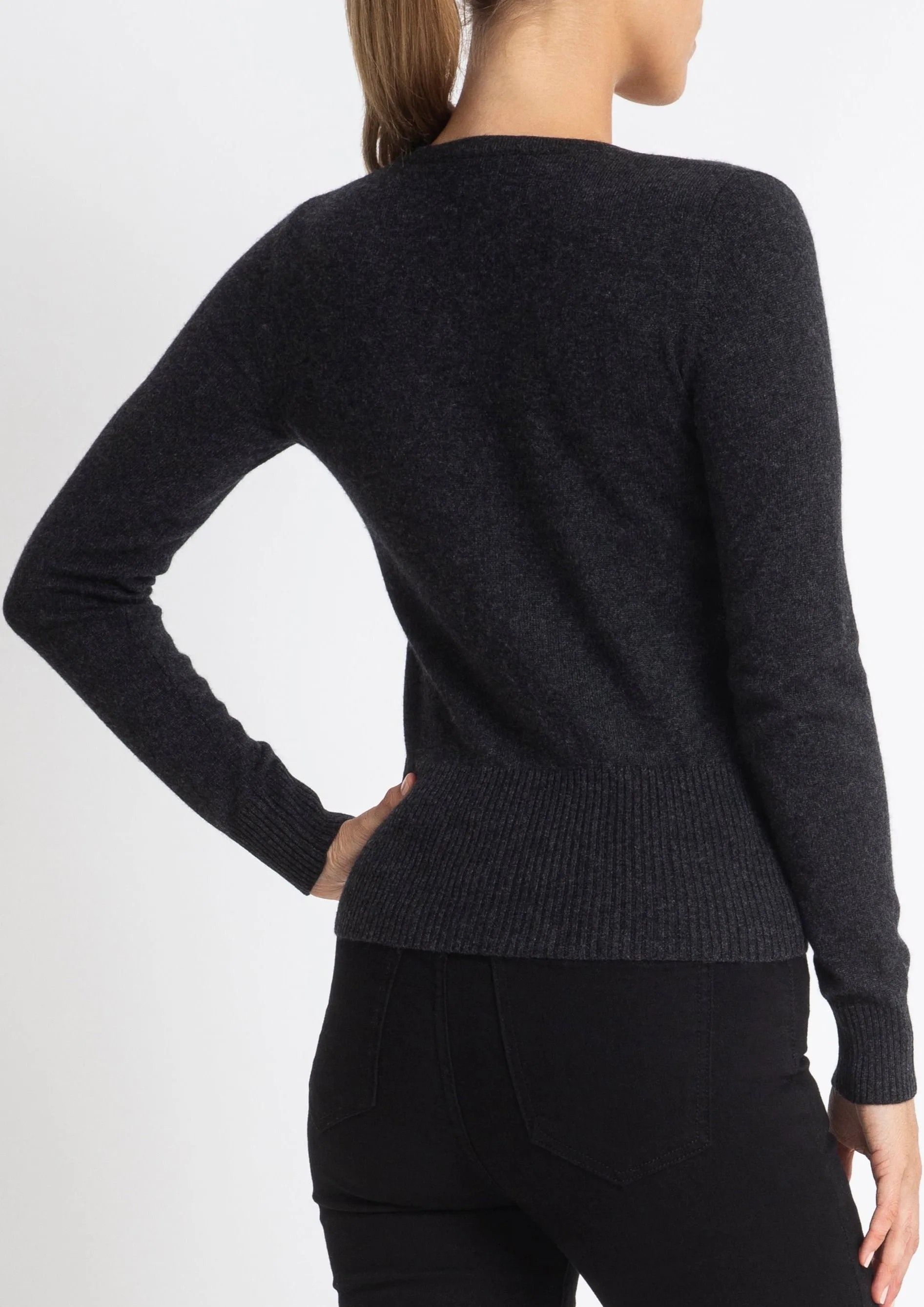 Silk   Cashmere Elizabeth Cardigan Dark Charcoal Marle Grey (low stock)