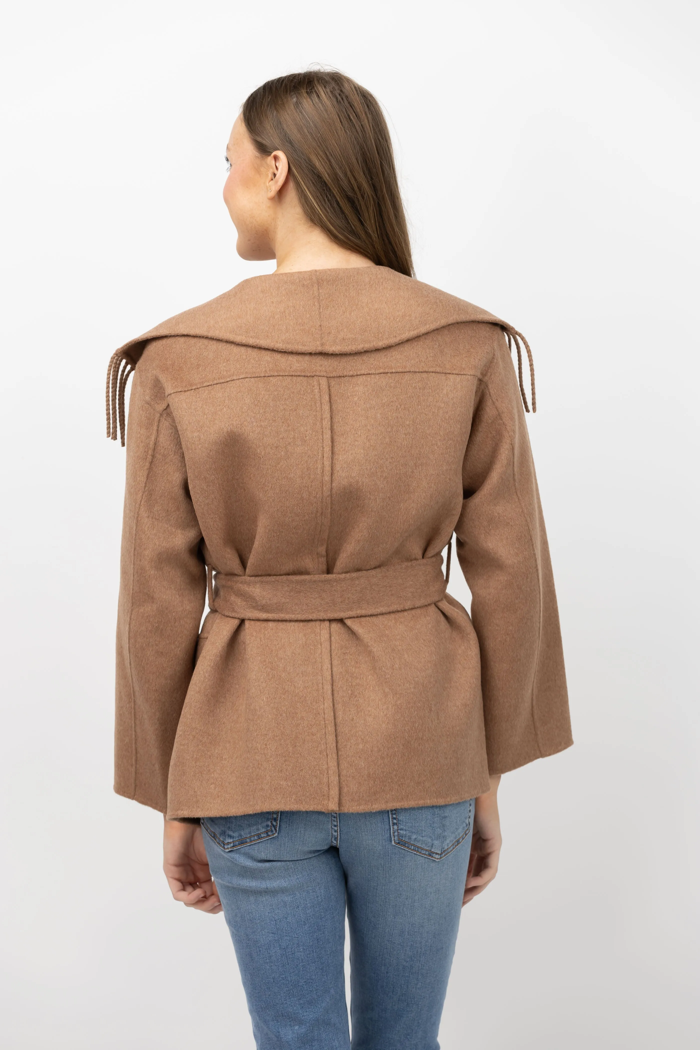 Simkhai Rowen Wool Fringe Coat in Camel