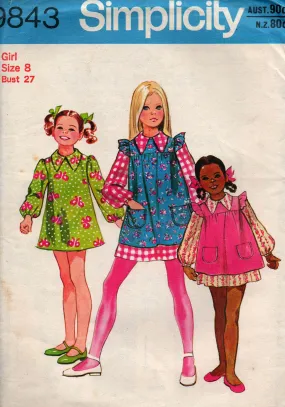 Simplicity 9843 Girls Mini Dress & Tent Smock 1970s Vintage Sewing Pattern Size 8 UNCUT Factory Folded