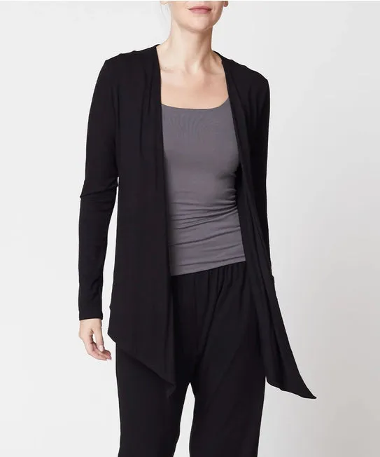 S.K. Bamboo Front Tie Open Cardigan | Black