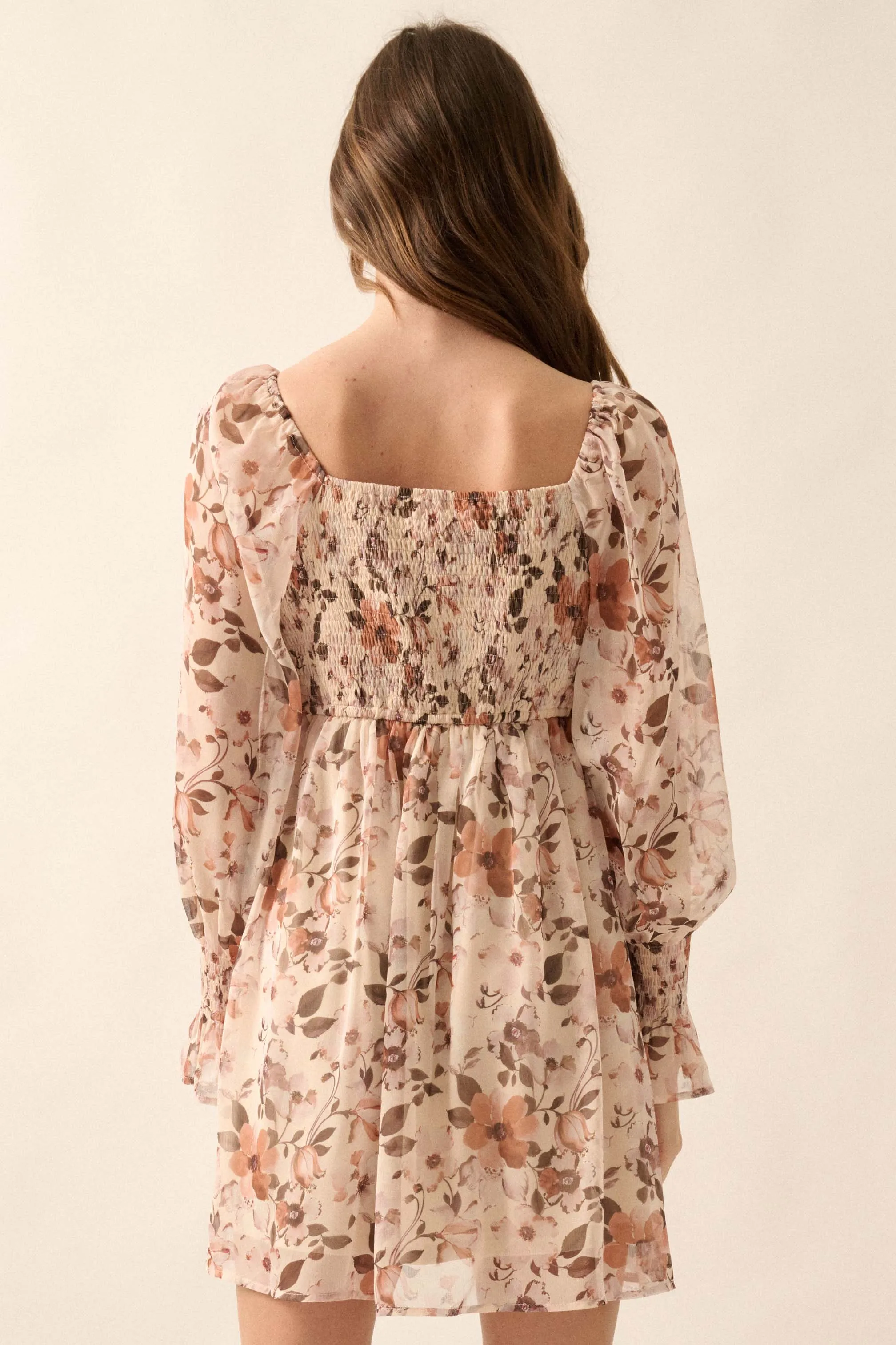 Soft Petals Floral Chiffon Babydoll Mini Dress