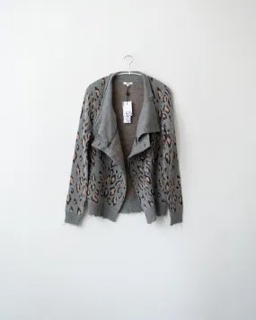 SOH Leopard Cardigan with Leather Elbow Patch