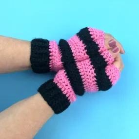 Striped Fingerless Gloves (Custom Colour)