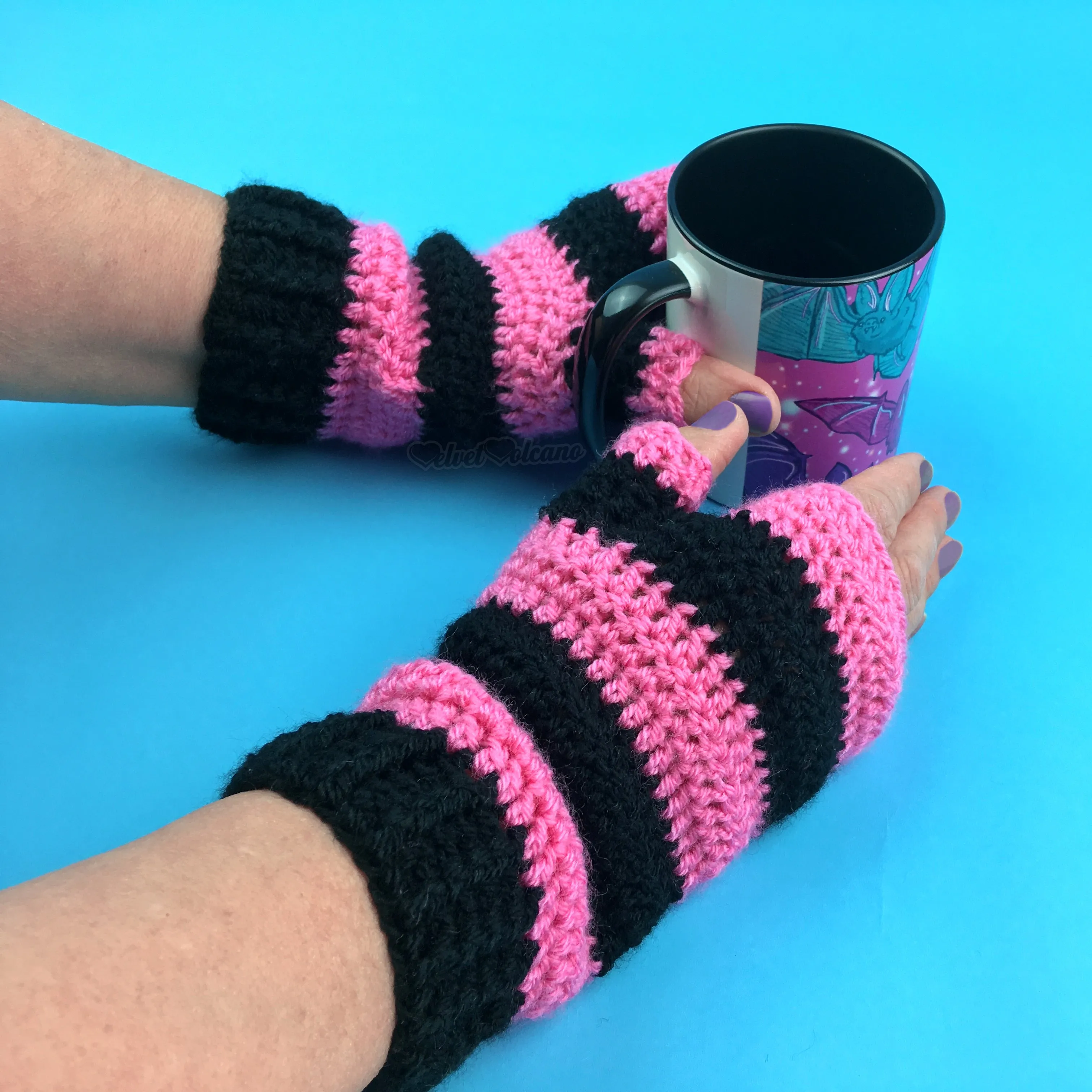 Striped Fingerless Gloves (Custom Colour)